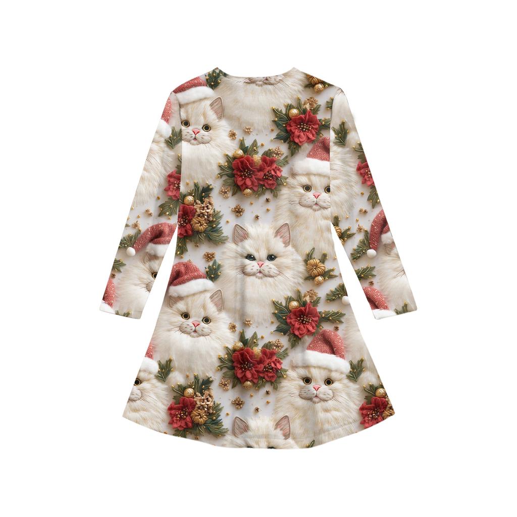 Christmas Day Girls' Long Sleeve Dress - Color Pocket Dress