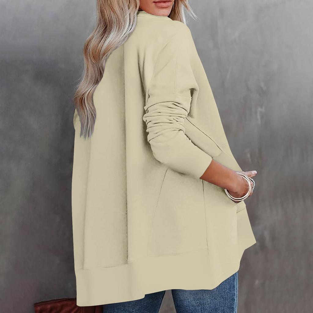 Women's Casual OversizedHalf Zippered Sports Shirt Long Sleeved Color With Pocket Pullover Top