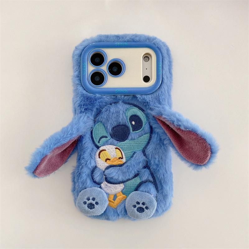 Cartoon Stitch Design Shockproof TPU Phone Cover with Stand Function for -Cute Ears Iphone 11 синий