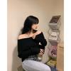 One-word Collar Strapless Clavicle Sweater Women's Spring, Autumn and Winter Western Style Fashion  Long-sleeved Bottoming Sweater Top 8603