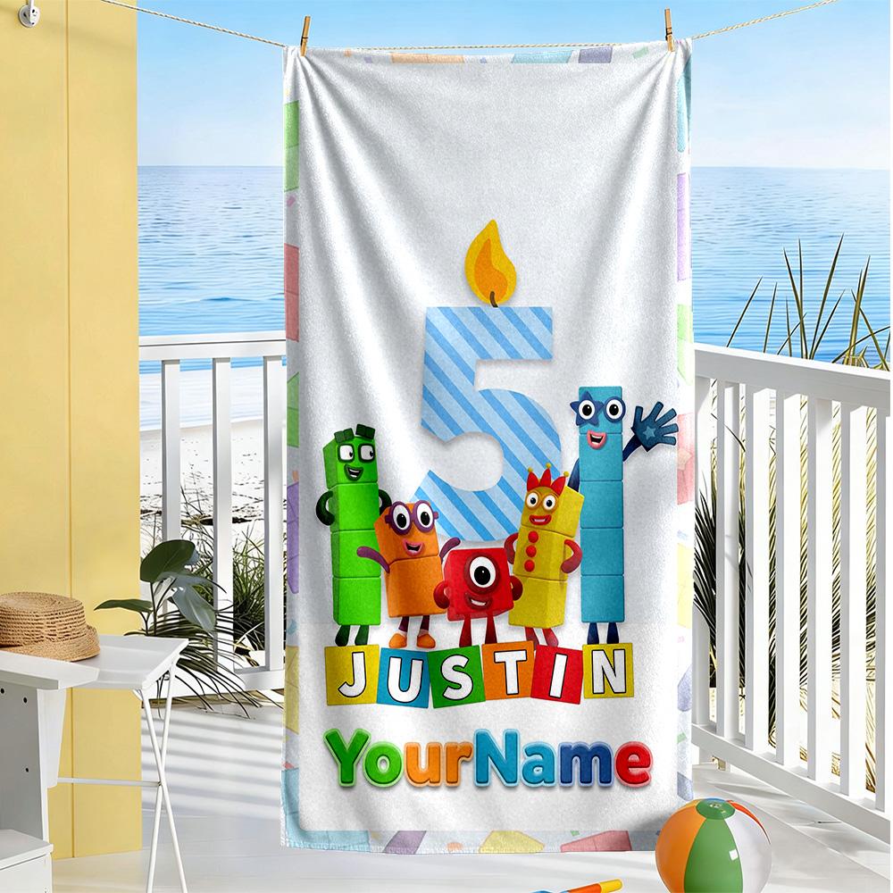 Numberblocks Personalized Text Beach Towel High Absorbency & Quick-Dry Perfect for Traveling Yoga Camping and Swimming