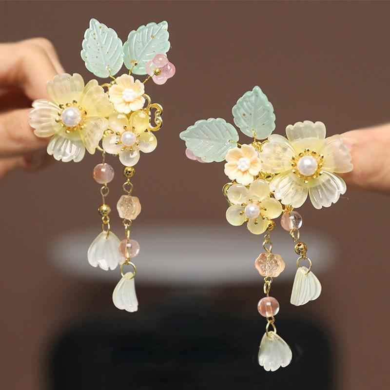 

2pcs Chinese Classical Style Exquisite Three-dimensional Flower Tassel Hair Clips Party Performance Hanfu Dress Hair Accessorie жёлтый