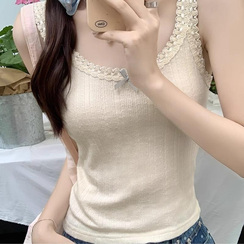 Feel Lace Lace Bow Ice Silk Thin Summer New Vest Suspenders Sweet Slim Top