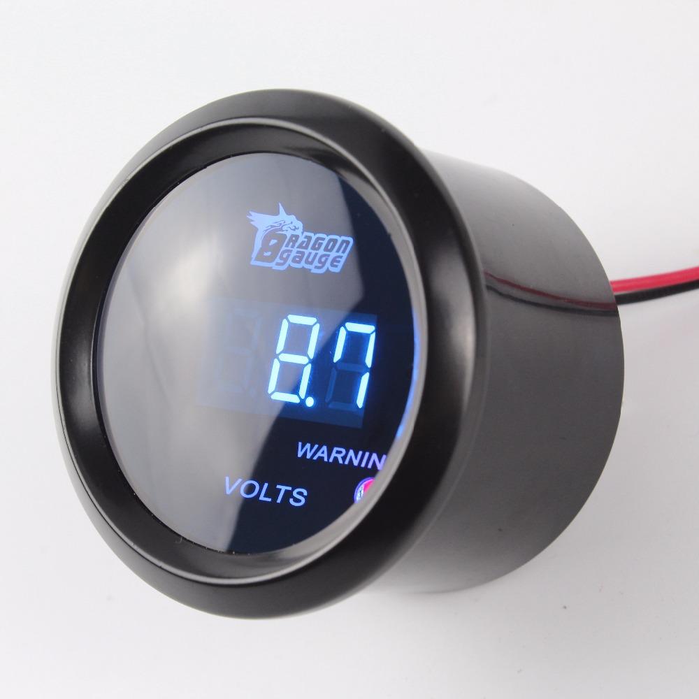 Dragon Gauge Car Gauge 2" 52mm VOLTS Gauge Car Voltage Meter Blue LED Black Shell Automotive Gauges Digital Display 12V Vehicle