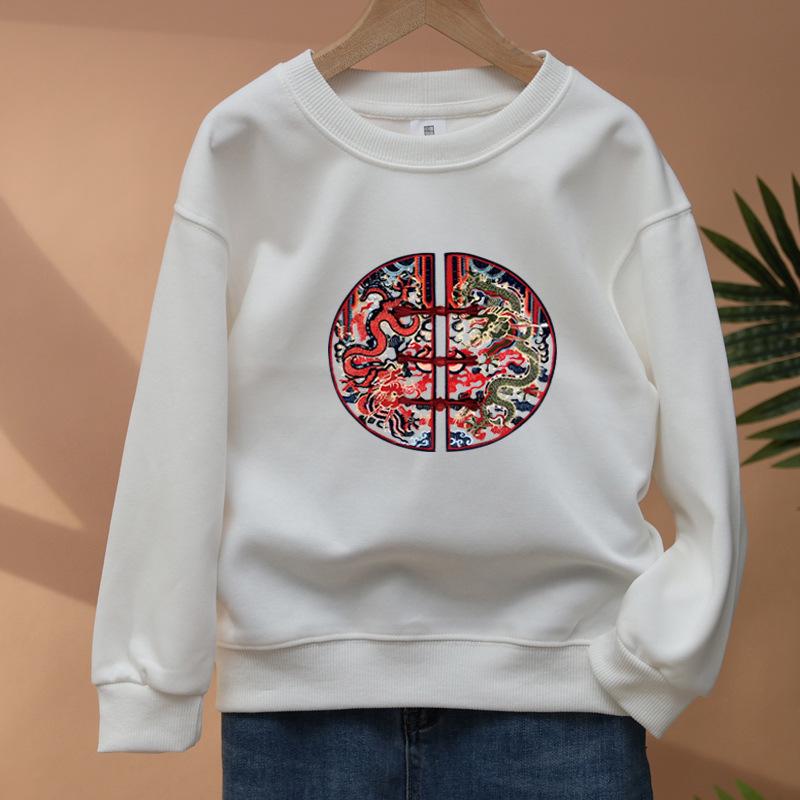 Autumn/Winter Unisex Warm Velvet Sweatshirt with Chinese-Style Embroidery Design