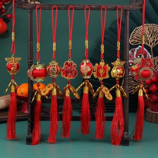 Red Chinese Lanterns Mini Decorative Lucky Hanging Lanterns Decoration with Coins And Tassel for New Year Wedding Party Spring Festival Home Decor