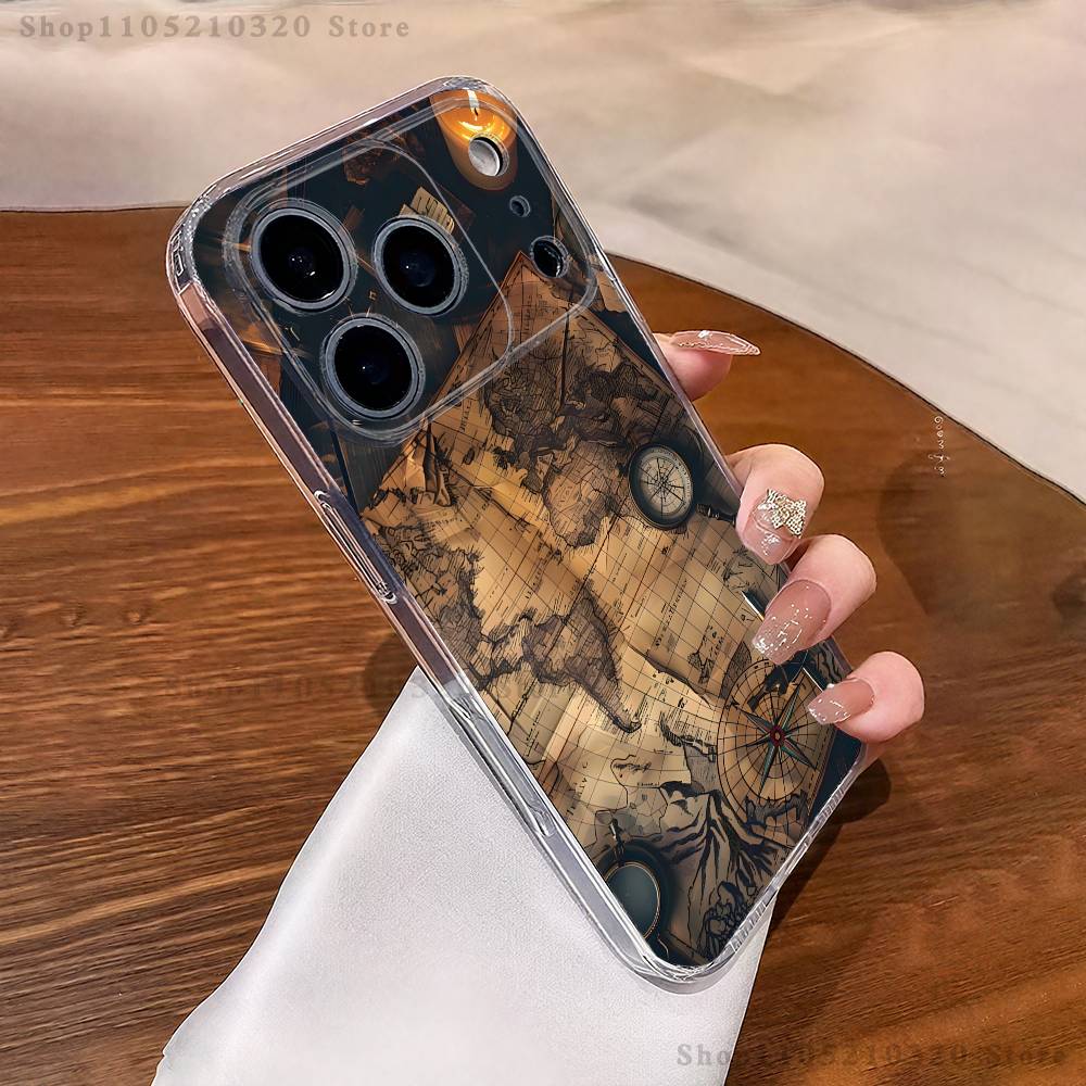 Compass Phone Case iPhone17 16 15 14 13 12 11 Pro Max Plus Mini Clear Full Back Cover Silicone Soft Shell