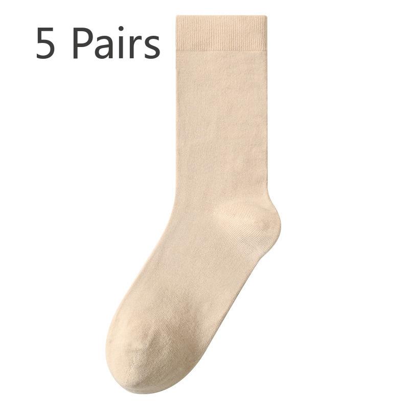 5 Paar Damen Frühling und Herbst Reine Baumwolle Einfarbig Reine Baumwolle Sport Verdickte Mittellange Socken