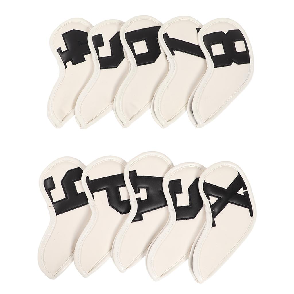 10er Set PU Wasserdicht Golfschläger Eisenhülle Feiner Nähprozess Golfschläger Kopfschutzhülle(Schwarzes Zeichen Weiß