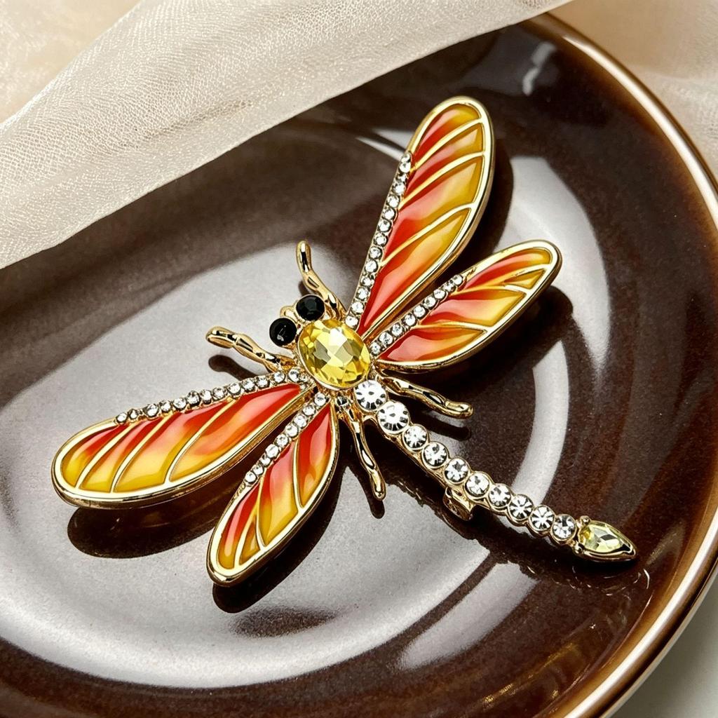 Colorful Rhinestone Enamel Dragonfly Brooch - Light Luxury Fashion Accessory, New Style Creative Design, Versatile and Trendy.