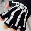 Mănuși de Halloween unisex cu craniu, punk, luminoase, strălucesc în întuneric, schelet, jumătate de deget, mănuși de cosplay, anti-alunecare, mănuși elastice pentru încheietura mâinii