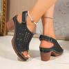Fashion Retro Large Size Women's Sandals Thick Heel Roman Style Slip-On Shoes PU Leather Rubber Sole Comfortable Sandale Femme