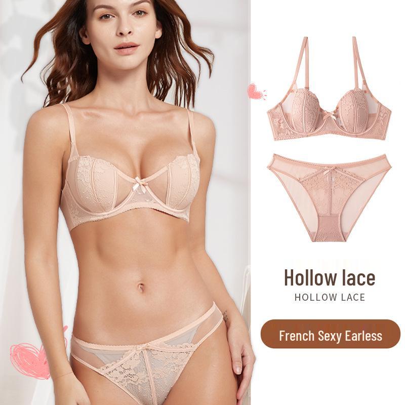 French Lace Push-Up Bra & Bunny Ears Underwear Set for Women - Enhances Large Busts, Summer Lingerie