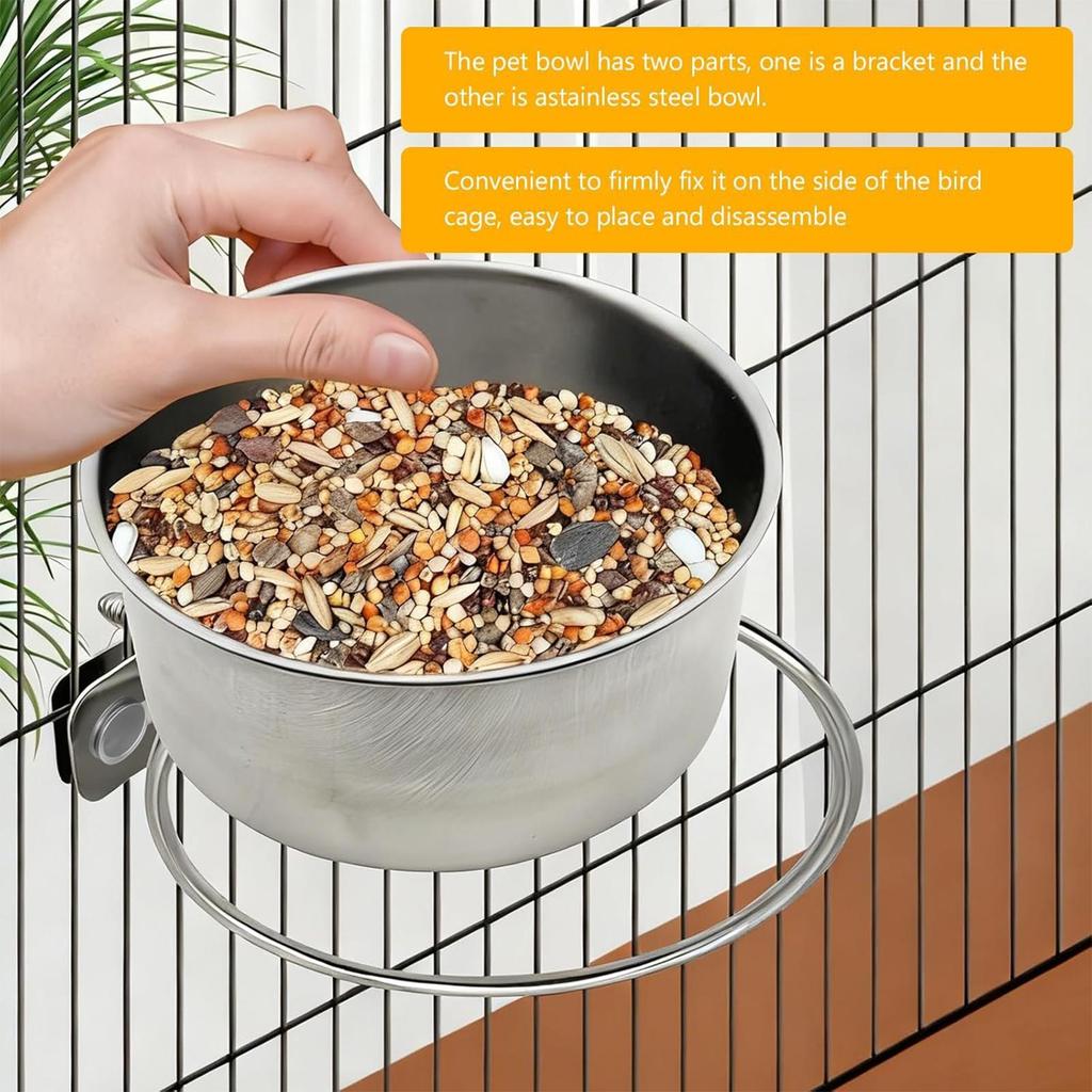 Bird Water Feeder 2-Piece Stainless Steel Pet Bowl Bird Feeding Watering Supplies for Cage Parrots Cockatiels Conure Pigeon