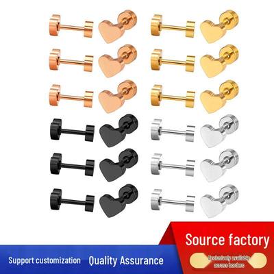 Heart-Shaped Stainless Steel Stud Earrings, Trendy Fashion with Electroplating Finish