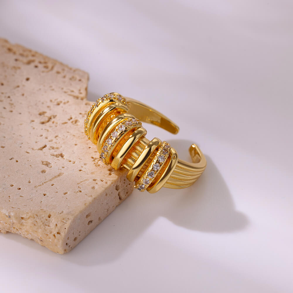 Stainless Steel Elegant Zircon Rings For Women Gold Color Wedding Couple Ring Aesthetic Jewelry Accessories Gift Anillos Mujer