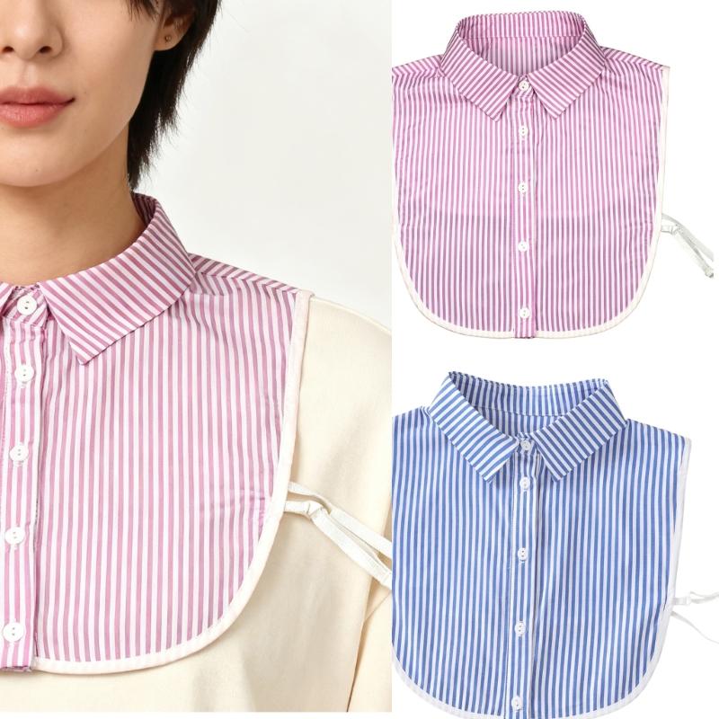 Colletto Falso Moda Con Strisce Bianche Collare Rimovibile Mezza Camicia Blusa Accessorio Professionale per Ufficio