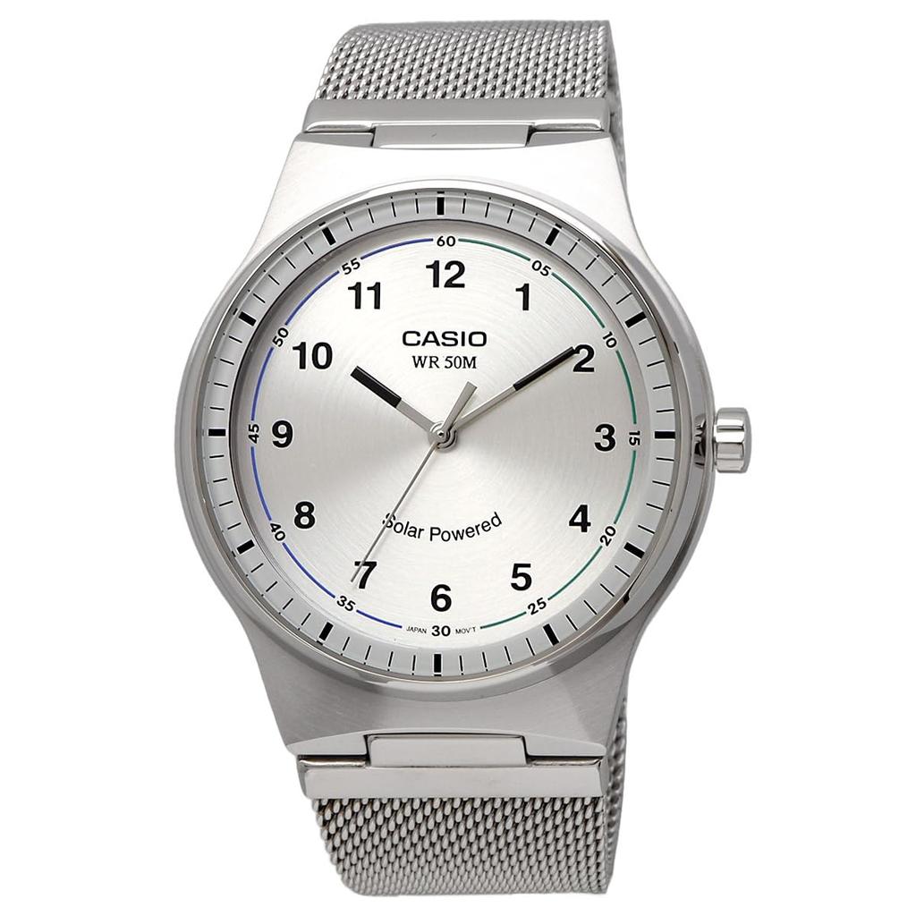 Casio Standard Solar Analog Watch MTP-RS105M-7BV Men's Silver Mesh Metal Band, 5 ATM Water Resistant, International Model [Parallel Import]