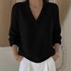 Knitted V-neck Loose Sweater Autumn and Winter New Solid Color Casual Fashion Women's Sweater