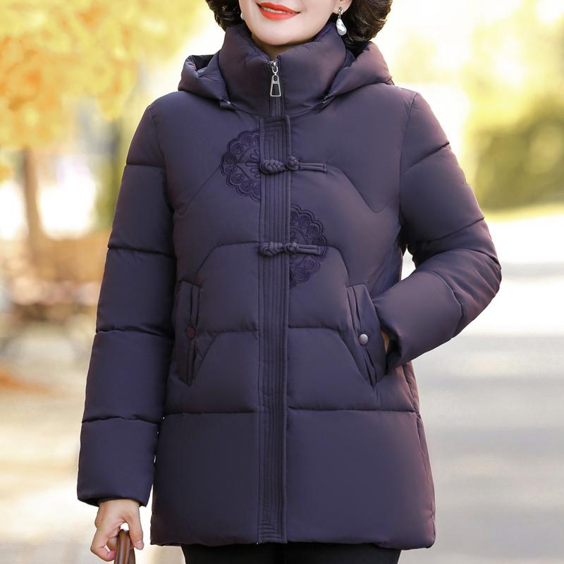 

Зимові куртки великих розмірів XL-5XL Жіночі парки з капюшоном Елегантне вільне товсте тепле верхнє жіноче пальто середнього віку 2XL фіолетовий