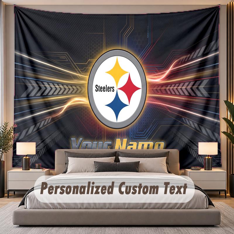 Custom Name Text Tapestry Pittsburgh Steelers Personalized Polyester Wall Tapestry For Bedroom And Room