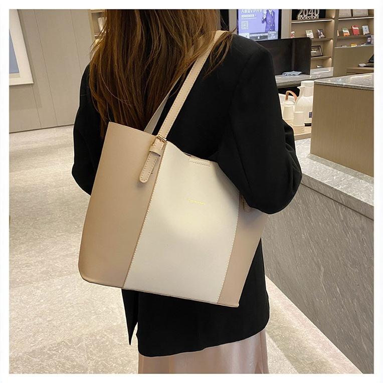 Retro Color Matching High Quality PU Leather Women's Shoulder Bags Versatile Female Handbag Large Capacity Ladies Tote Bag