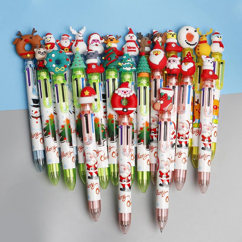 Festive Six-Color Christmas Tree & Reindeer Ballpoint Pen