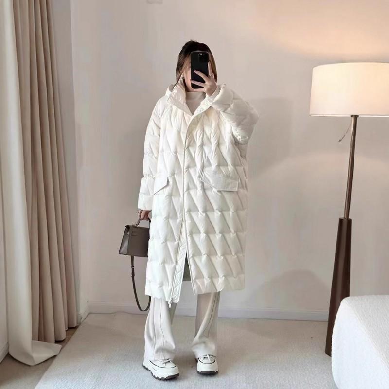 Womens Lightweight Hooded Down Coat Winter Mid-Length Slim Fit White Duck Puffer Jacket In Beige Brown Black Sage Green