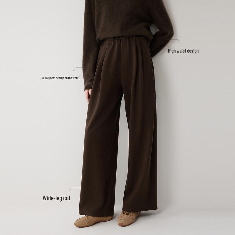 ELLE 2025 Winter French Drape Wide-Leg Trousers with Elastic Waist