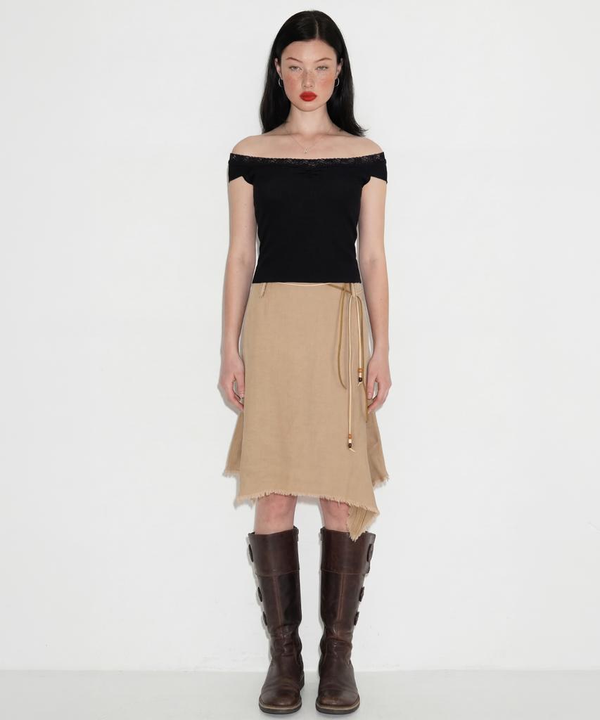 Cecese Bohemian Asymmetrical Cut Skirt Beige