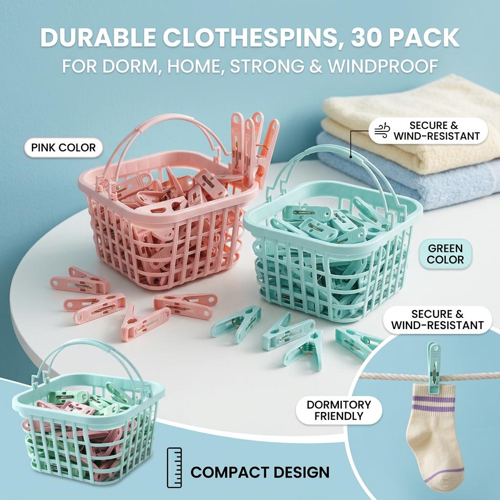 Plastic Clothespins 30 Pcs Strong Grip Anti Wind Durable Clips Multi Laundry Drying and Cable Organizer for Home Dorm Use