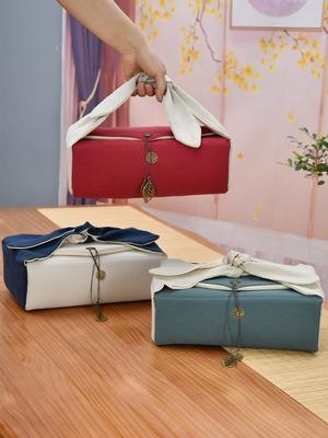 One or Two Pots, Six Cups, Solid Color Chinese Travel Set, Tea Set Storage, Hand-held Cloth Bag, Camping Picnic Portable Bag