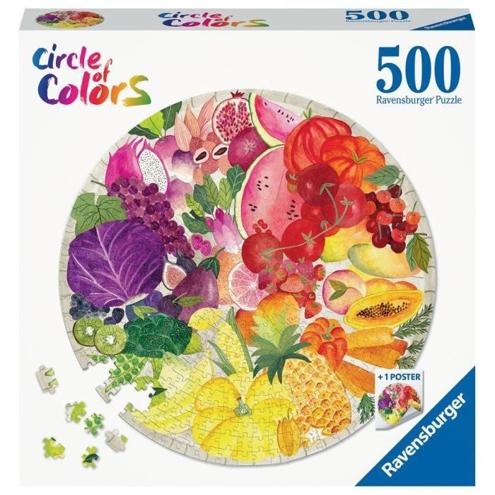 Round Puzzle 500 Pieces Fruits and Vegetables, Circle of Colors, Abstract, Adult, Ravensburger