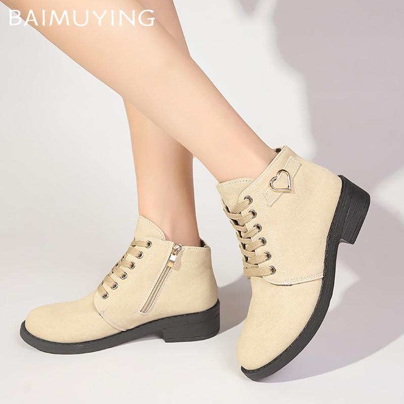Winter Women Ankle Boots Retro Suede Mid Heels Shoes Lace Up Chunky Boots 2025 Trend Designer Classic Pumps New Botas De Mujer