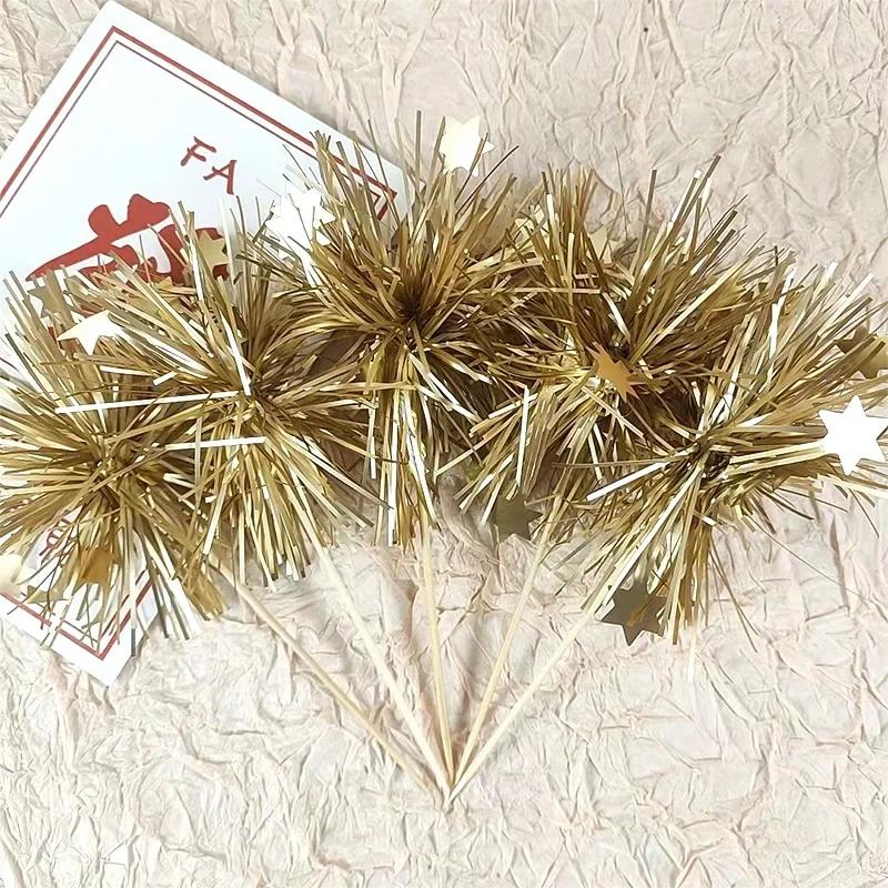 5/20Pcs Birthday Glitter Cake Topper Colorful Fireworks Tassels Cupcake Topper Wedding Baby Shower Baking Dessert Cake Decor