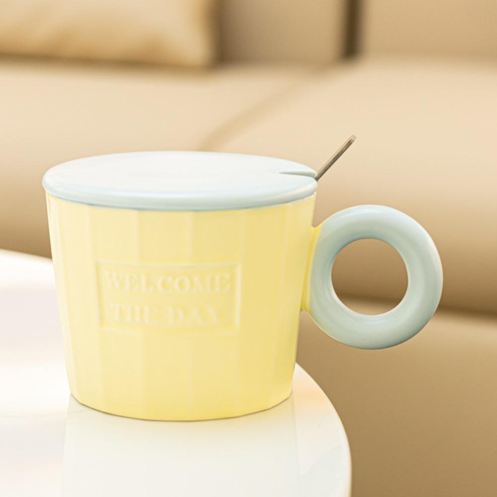 ins wind contrasting color mug with lid spoon high value ceramic cup creative design water cup office coffee
