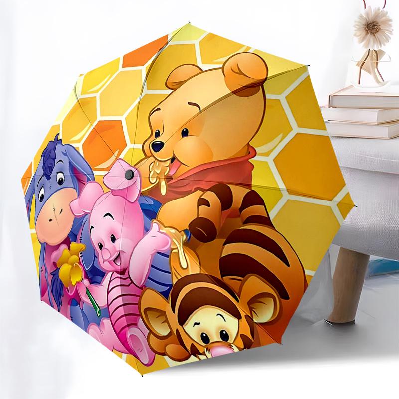 Winnie und Freunde Themen-Reiseregenschirm - 8 Rippen, Automatisches Öffnen und Schließen, Tragbares faltbares Design, Kompakter und stilvoller Regenschirm Geeignet