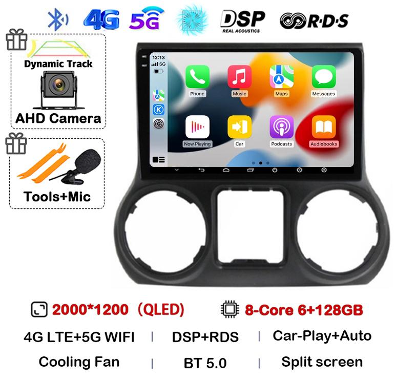 Android 14 Carplay Auto WIFI+4G For Jeep Wrangler 3 JK 2010 2011 2012-2018 Car Radio Multimedia Player GPS 360 Camera Stereo DSP