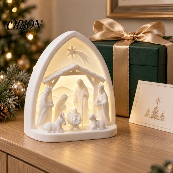 Holiday Decoration for Window Sill White Religious Ornament, Miniature Christmas Nativity Scene Set, 3D Printed PLA Ornaments Bethlehem Manger