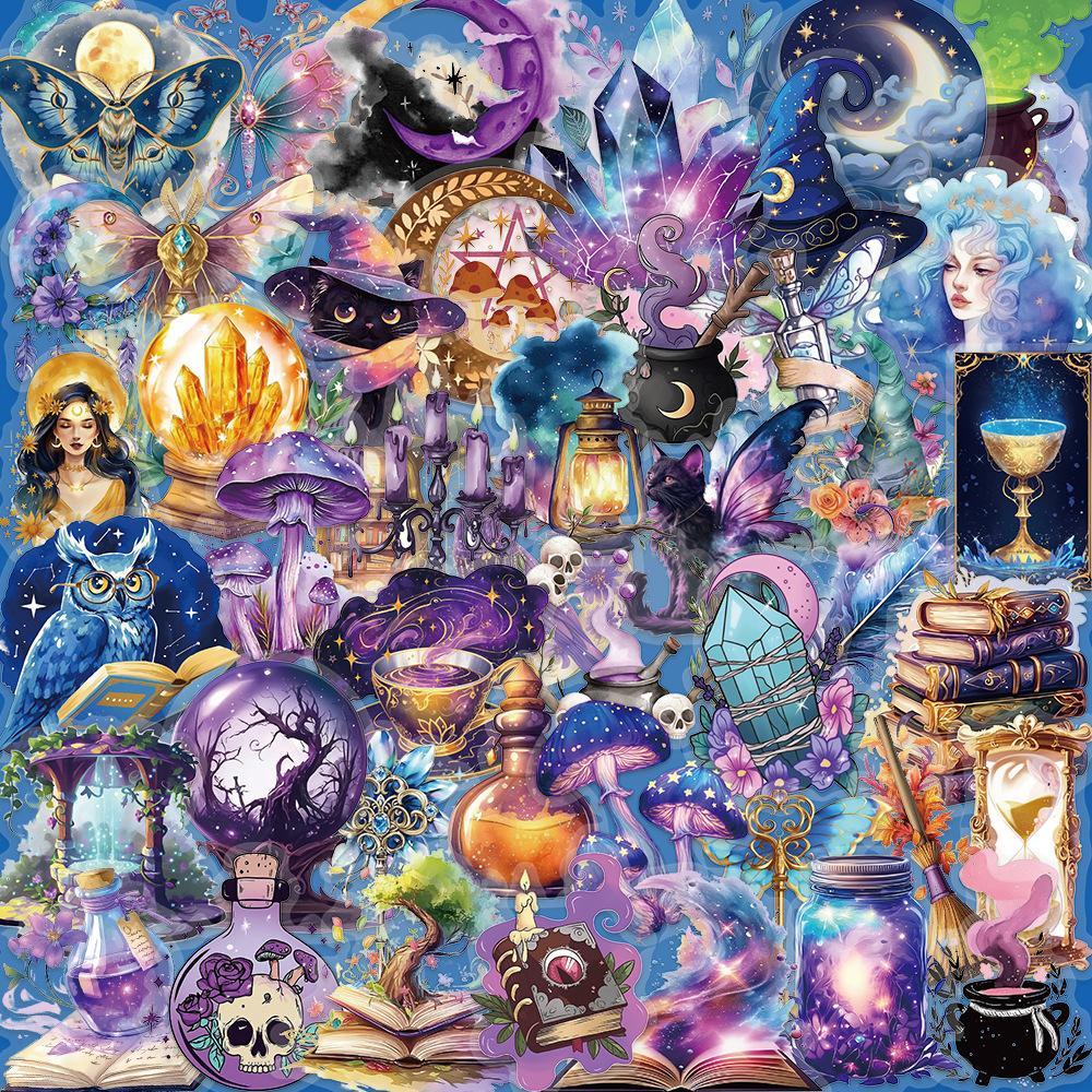 50/100pcs Kawaii Transparent Magic Cartoon Stickers Gothic Witch Aesthetic Decals Toys Kids Decoration Scrapbooking Supplies