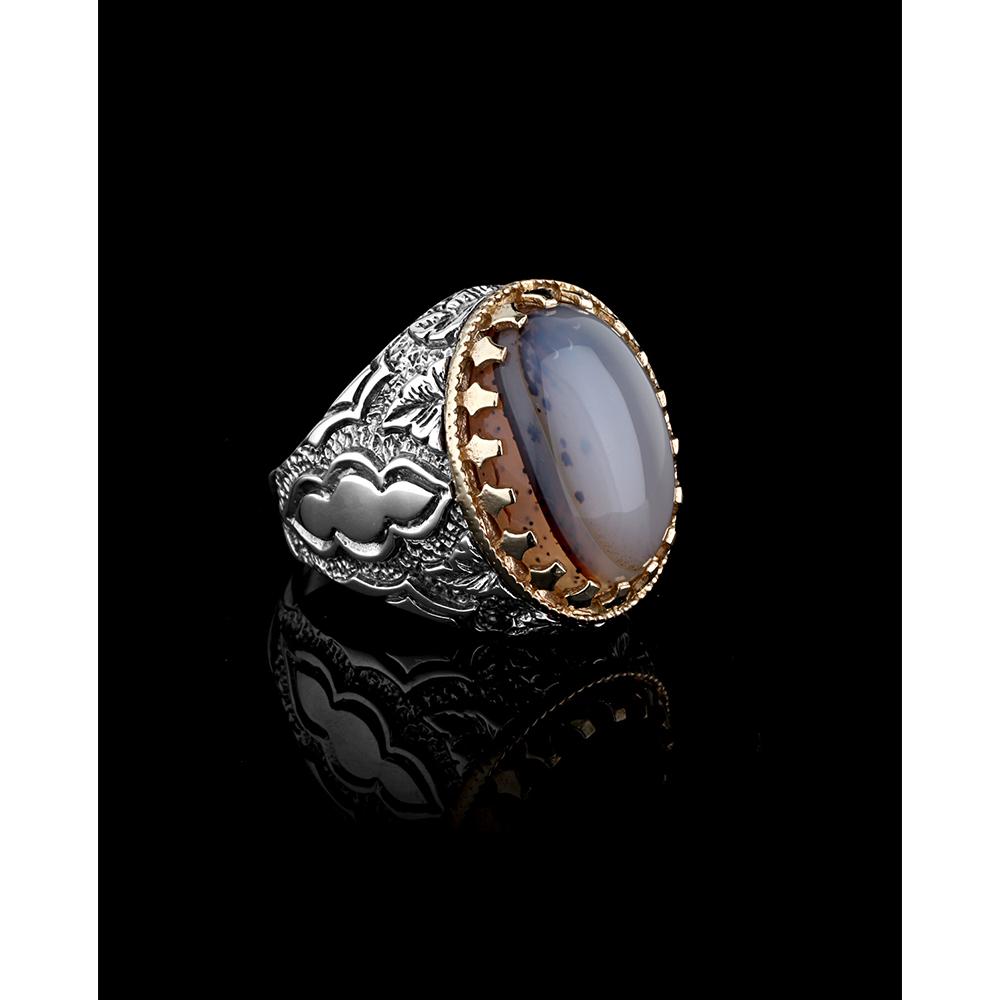 

Turkish Style 925 Sterling Silver Men s Ring with Agate Stone 12