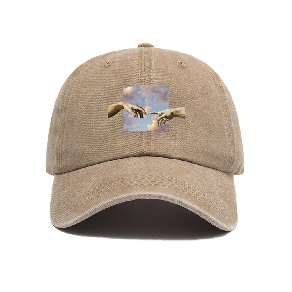 Hand in Hand Oil Painting Retro Baseball Hat Men's and Women's Versatile Curved Eaves Sunscreen Hat