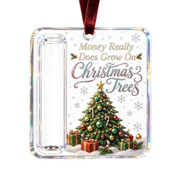 Reusable Christmas Tree Decor Cash Gift Ornament, Clear Acrylic Money Holder, Holiday Xmas Unique Stocking Stuffer for Hanging Decoration, Funny Ways
