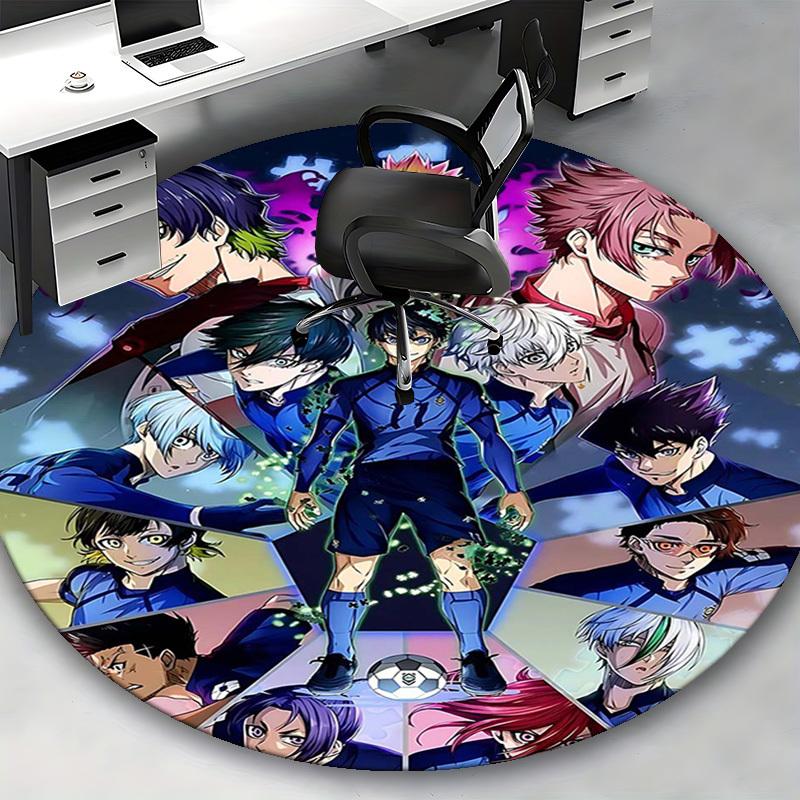 1pc Anime Design Round Carpet - Soccer Players Theme, Suitable for Office Chair Mat, Home Decor, Living Room, Bedroom, Game Room