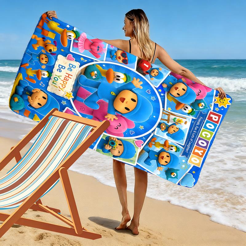 Pocoyo Cartoon Print Beach Towel, Large Soft Quick Dry Towel for Beach Camping Swimming