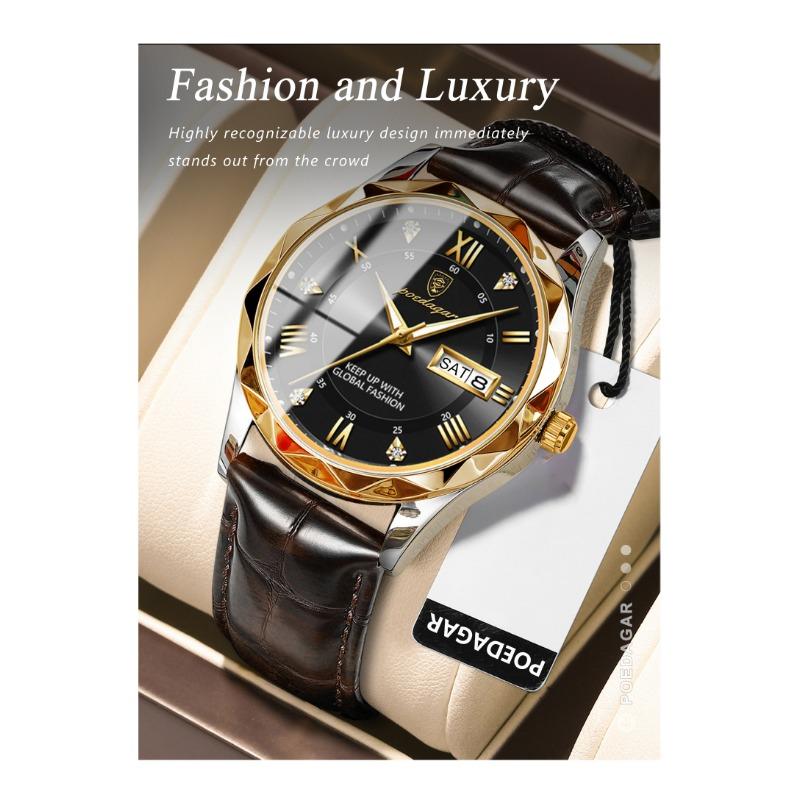 POEDAGAR New Fashionable Trendy Youth Leisure Simple Luxury Men's Watch Waterproof Luminous Calendar Quartz Watch