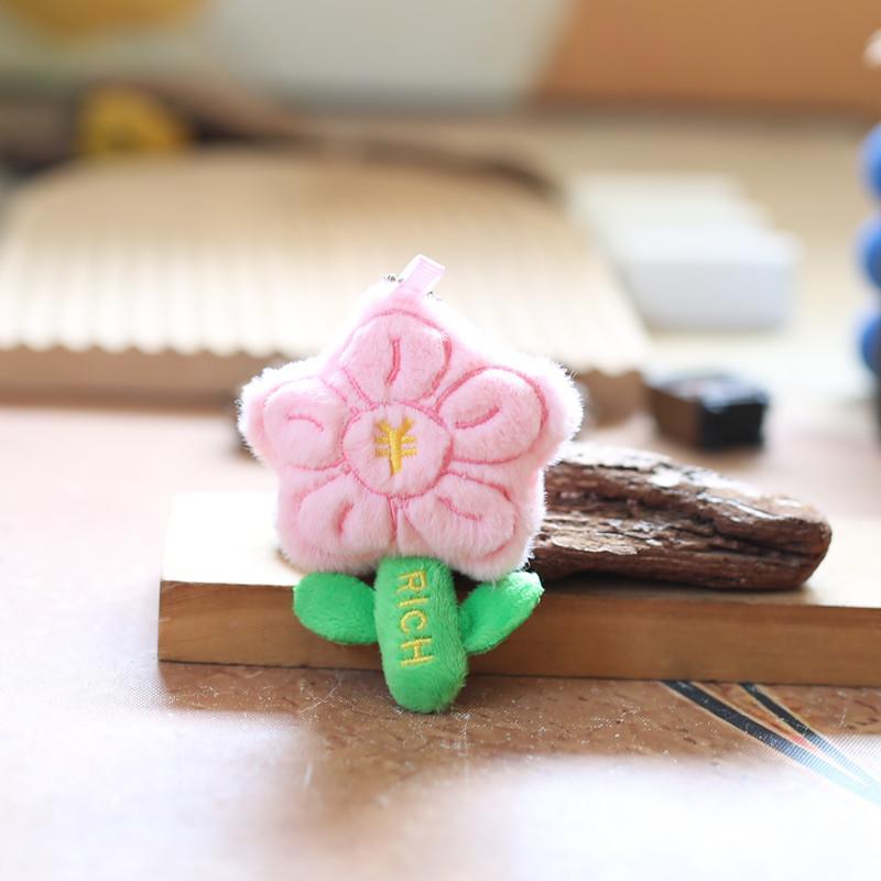 Adorable Red Flower Plush Toy Keychain Soft Short Plush Stuffed Doll Accessory