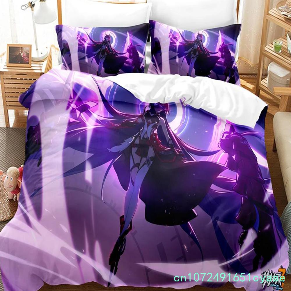 3D Anime Honkai Impact 3rd Pościel Z nadrukiem Dekoracyjny Zestaw 2/3 szt. Poszewka na kołdrę Pościel Pokrowiec na kołdrę Domowy Dla dorosłych Dziecka Nastolatka