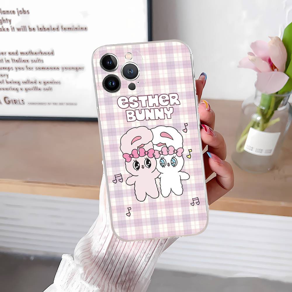 Lovely Cartoon Esthers Bunny For iPhone 11 12 13 14 15 16 17 Pro Max Plus Air Transparent Clear Shockproof Case