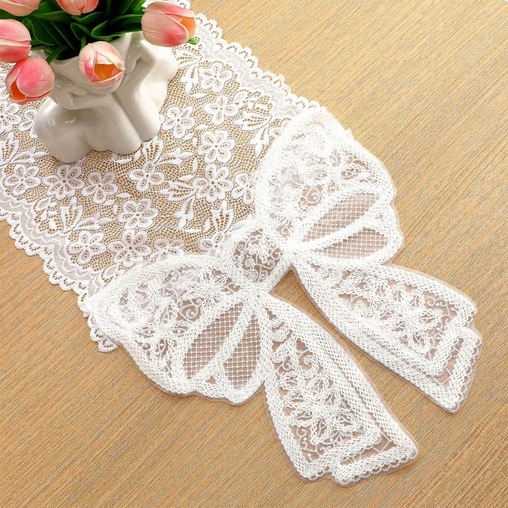 New White Lace Table Runner Floral Rectangle Table Flag Embroidered Semi-sheer Tablecloth Home Decor